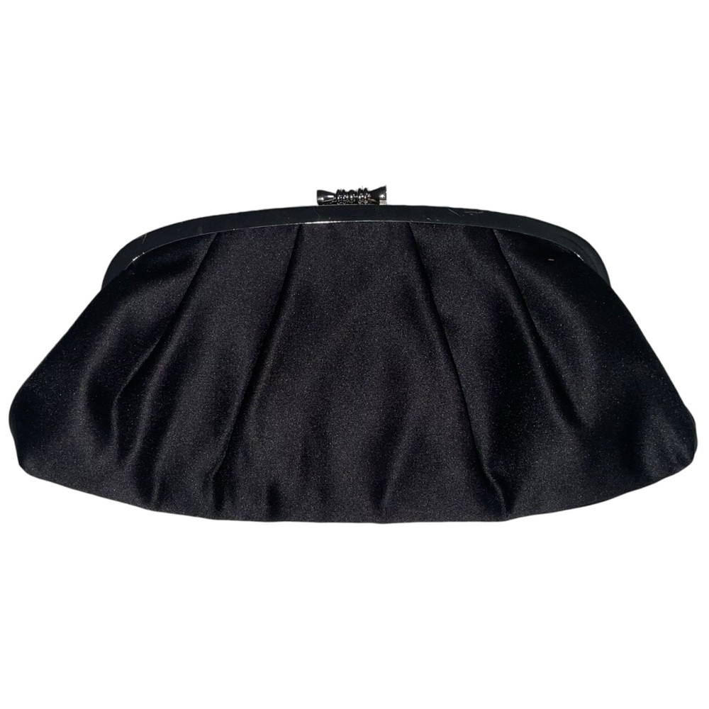 Kate Landry Satin Pouch Frame Clutch Black Evening Bag Purse